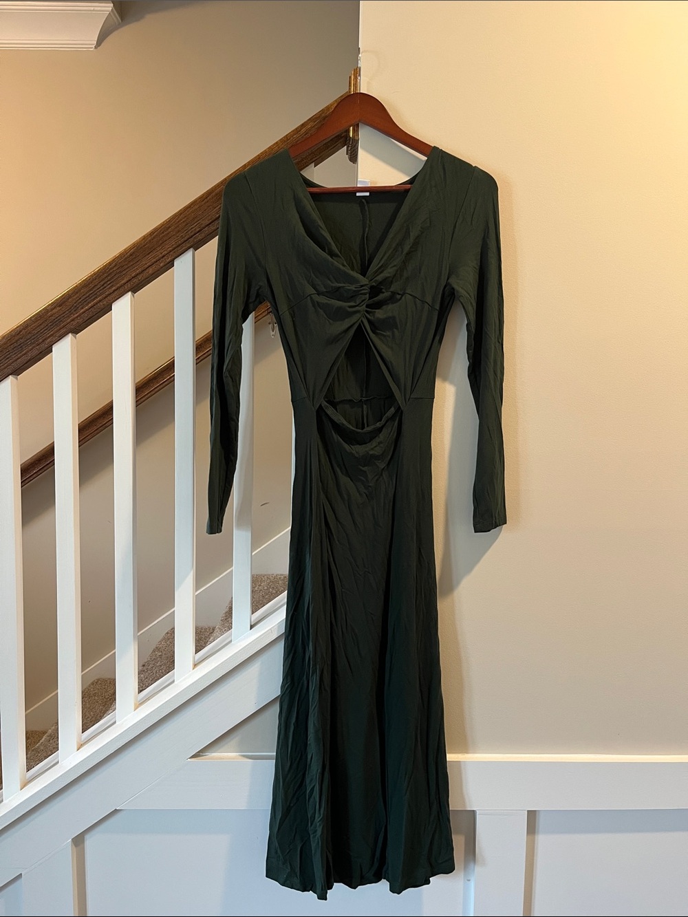 Old Navy Dark Green Long Sleeve Twist Front Cutout Maxi Dress